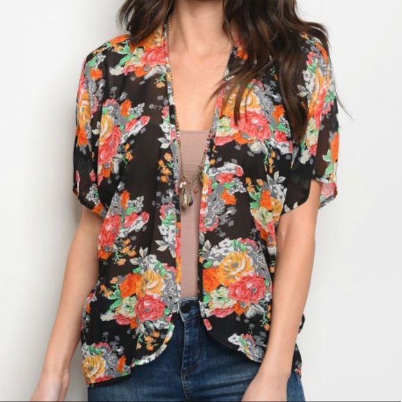 Noble U Jackets & Blazers - NWOT Super cute black floral kimono!